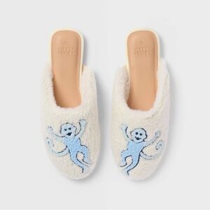 Target Roller Rabbit! Fuzzy Slippers with Blue Monkey Design 7-8 NWT